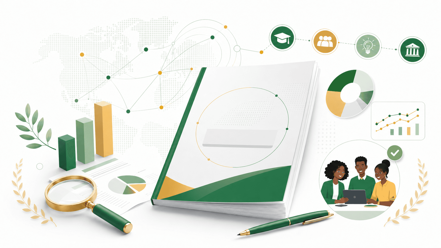 Illustration d’un rapport institutionnel accompagné de graphiques et de données